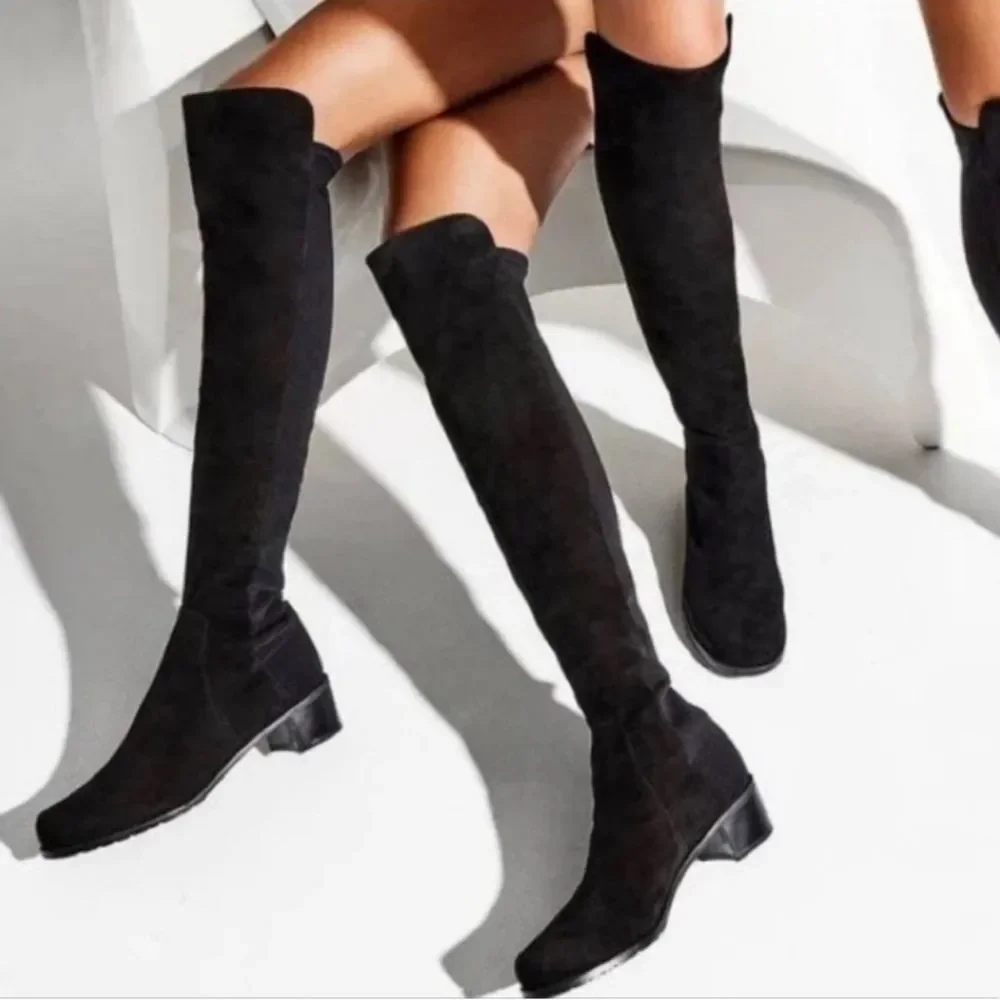 🧵Stuart Weitzman 50/50 Over-The-Knee Suede + Stretch Boot Black Size 7M